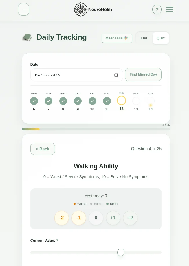 Daily symptom tracking – Walking Ability question with slider